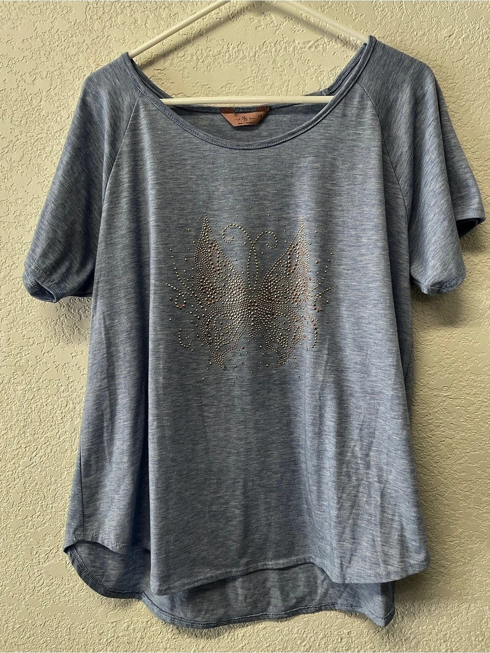 SLS Embellished Short Sleeve Top in Blue 1X Like New